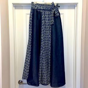 Denim and tribal pattern skirt ,one size fits most